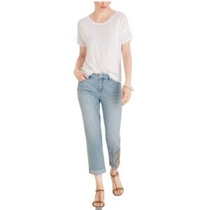 Chico's SO SLIMMING GIRLFRIEND Slim Leg Crop Embroidered Jeans Size US 2 Boho